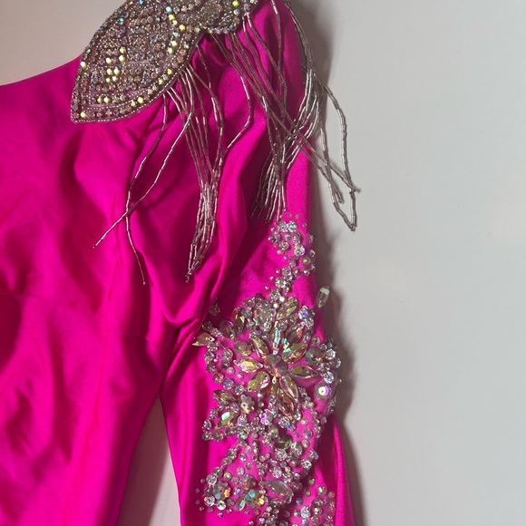 Faviana Pink One-Shoulder Bishop Sleeve Bodycon Dress size 8 (I) - Picture 6 of 10